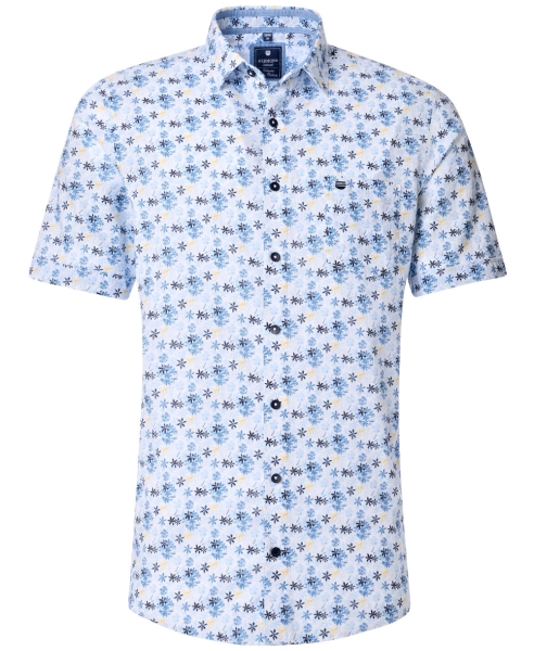 REDMOND Kurzarmhemd weiss blau gelb Floralprint Casual Comfort Fit